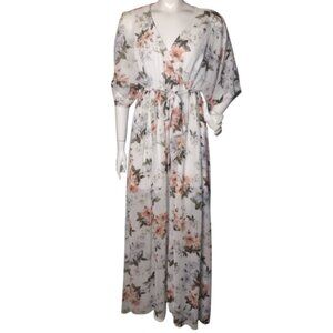 BALTIC BORN Maxi Dress, L, Off-white, Pink Floral, Faux Wrap, short lining